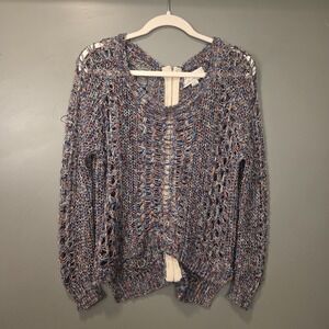Vintage Havana Open Knit Sweater Back Zipper Boho, Women's Size L, Multicolor